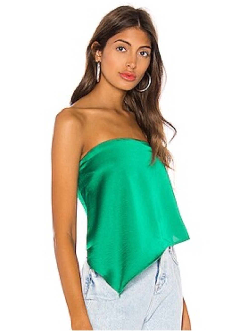 Superdown Cora Asymmetrical Top in Kelly Green Satin Draped REVOLVE S NWT
